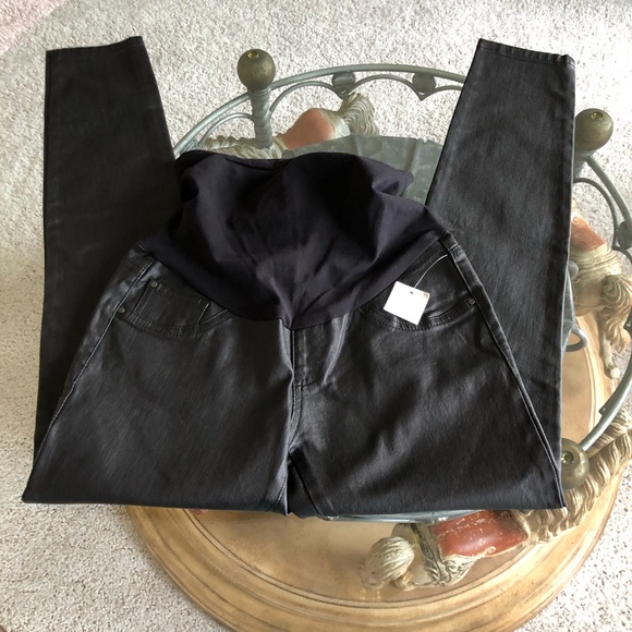 Indigo Blue Faux Leather Maternity Skinny Jeans - Picture 2 of 6